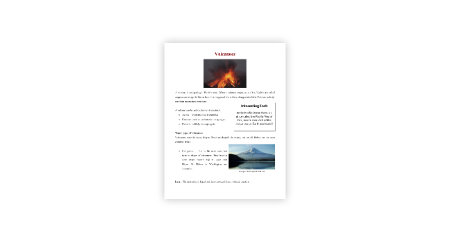Volcanoes - Reading Article