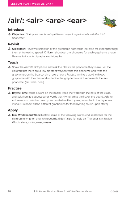 Phonemes "air, ear,are" - Lesson plan 