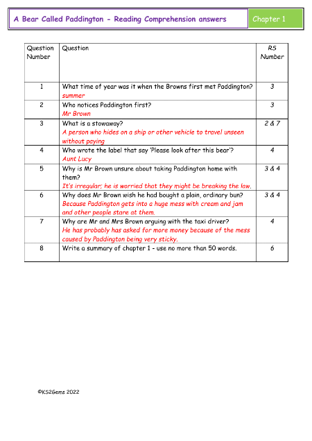 6. Reading Comprehension Answers