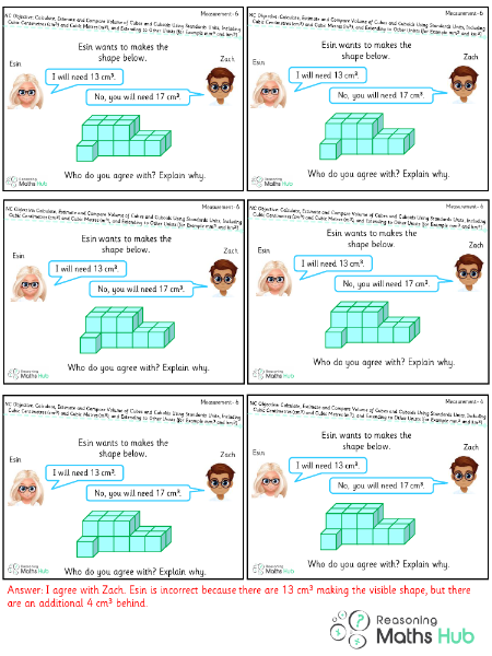 Calculate, estimate and compare volume of cubes and cuboids using standards units, including cubic centimetres and cubic metres (m3), and extending to other units [for example, mm3 and km3] - Reasoning