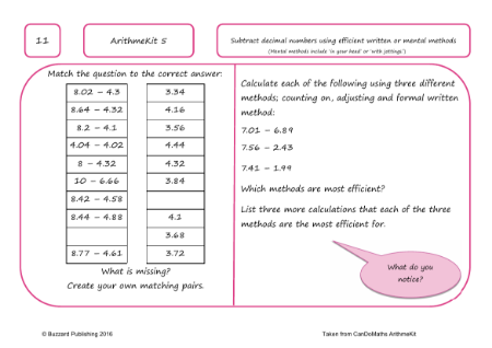 Subtract decimal numbers using efficient written or mental methods