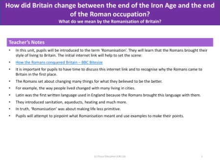 What do we mean by the 'Romanisation' of Britain? - Teacher notes