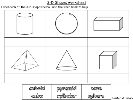 Recognising 3-D Shapes - Worksheet
