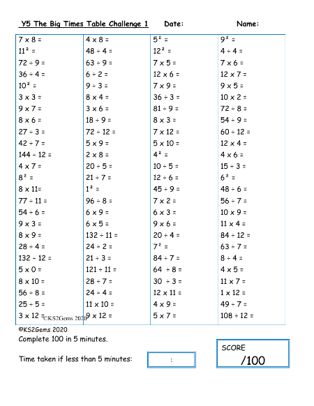 The Big Times Table Challenge 1