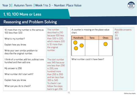 1, 10, 100 more or less: Reasoning and Problem Solving