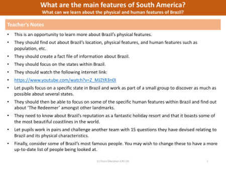 What can we learn about the physical and human features of Brazil? - Teacher notes