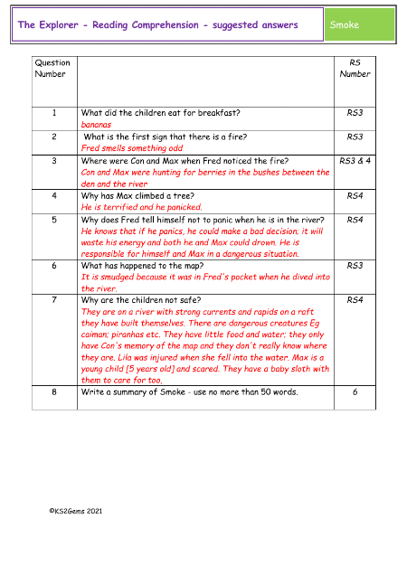 5. Reading Comprehension suggested answers