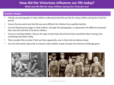 What was life like for most children during the Victorian era? - Teacher notes