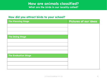 Attracting birds to your school- Results table