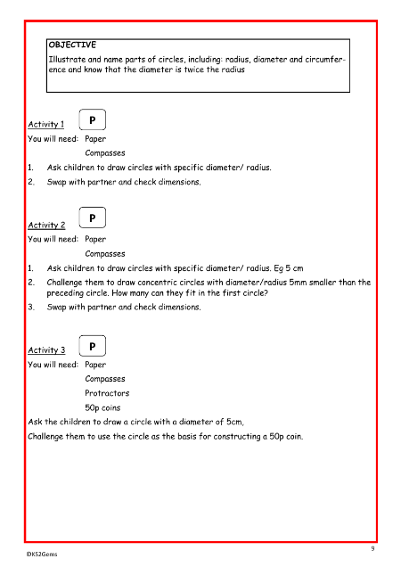 Parts of a circle worksheet