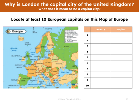 Locate on a map - European capital cities