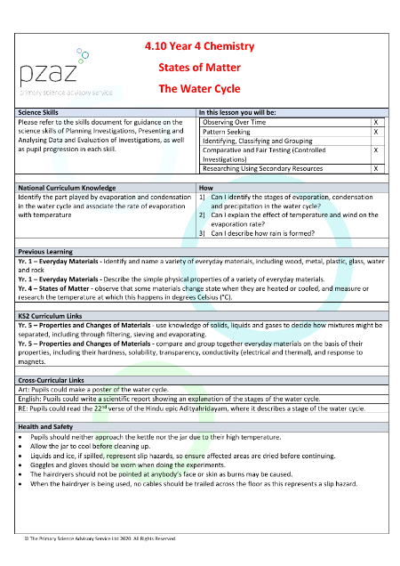The Water Cycle - Lesson Plan