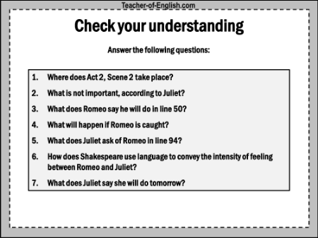 Romeo & Juliet Lesson 16: Act 2 - Check Your Understanding Worksheet