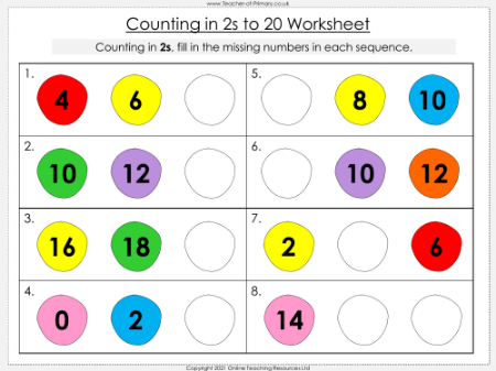 Counting in 2s to 20 - Worksheet