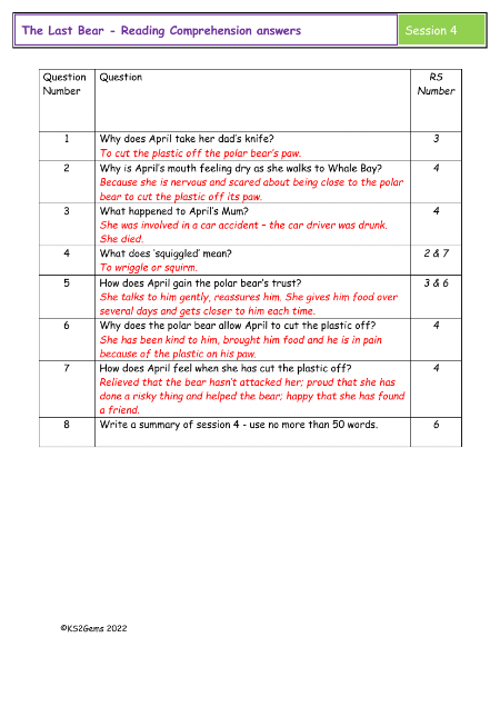 4. Reading Comprehension answers