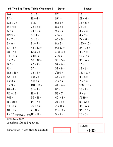 The Big Times Table Challenge 1