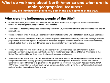 Who were the indigenous people of the USA? - Info sheet