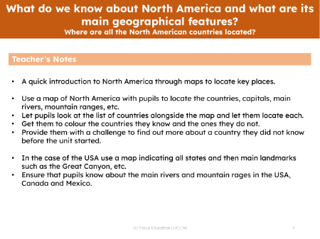 Where are all the North American countries located? - Teacher notes