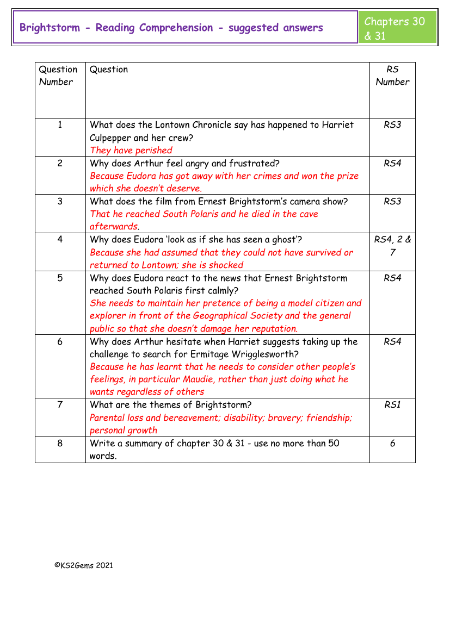 5. Reading Comprehension suggested answers