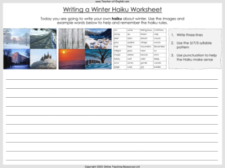Winter Haiku Poetry - Worksheet