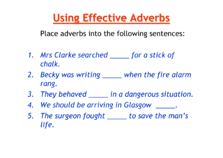 Writing to Entertain - Lesson 9 - Using Effective Adverbs Worksheet