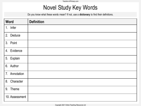 Infer and Deduce - Novel Study Key Words