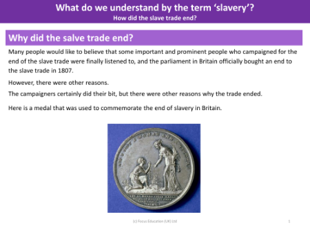 How did the slave trade end? - Info Packs - Slavery - Year 5