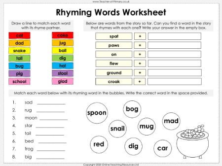 Lesson 3 - Rhyming Words Worksheet