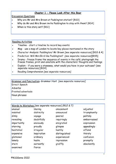 A Bear Called Paddington - Chapter 1 - Worksheet