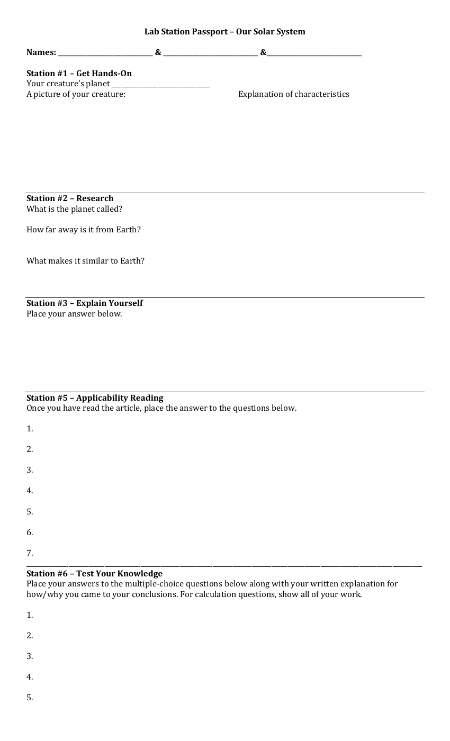 Our Solar System - Lab Station Passport