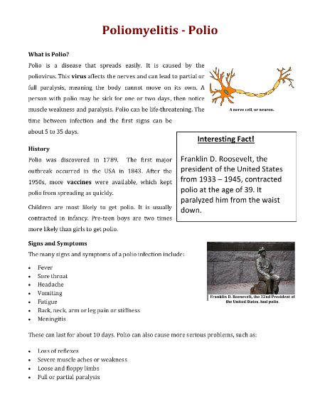 Polio - Reading with Comprehension Questions