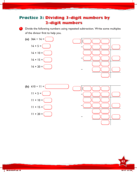 Work Book, Dividing 3-digit numbers by 2-digit numbers