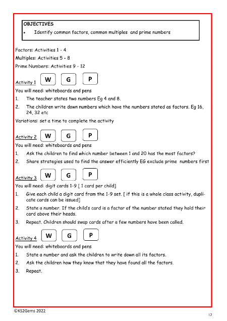 Multiples, factors and primes worksheet