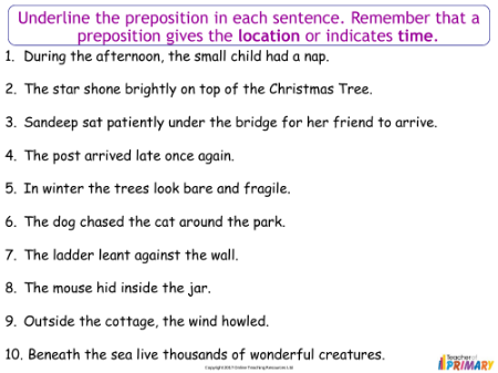 Prepositions - Worksheet