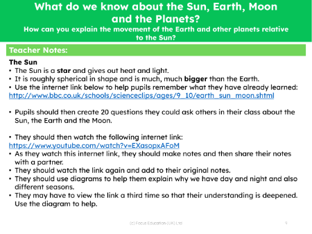 How can you explain the movement of the Earth and other planets relative to the sun? - Teacher notes