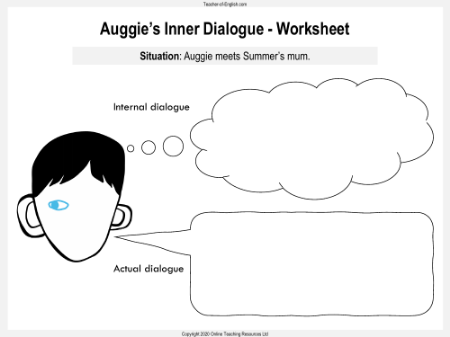 Wonder Lesson 27: November - Auggie's Inner Dialogue Worksheet 3