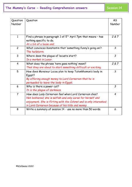 5. Reading Comprehension answers