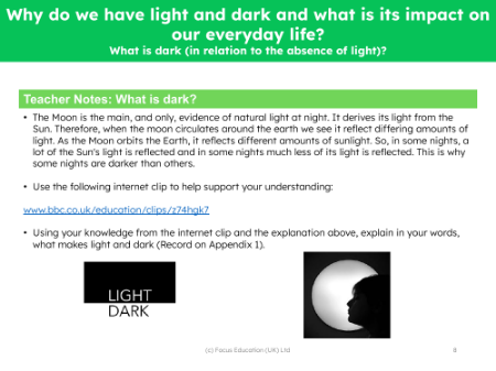 What is dark? - Teacher notes