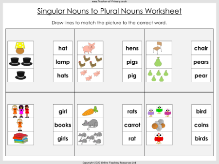 Singular Nouns to Plural Nouns - Worksheet