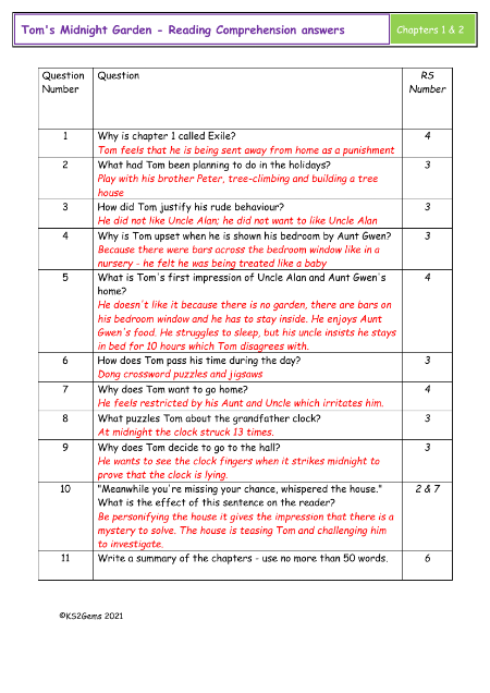 7. Reading Comprehension answers