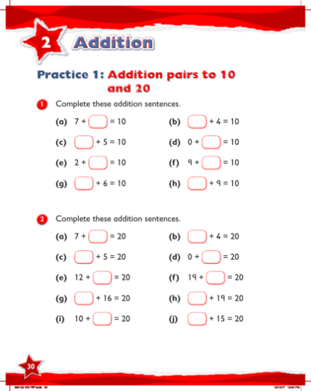 Max Maths, Year 2, Work Book, Addition pairs to 10 and 20