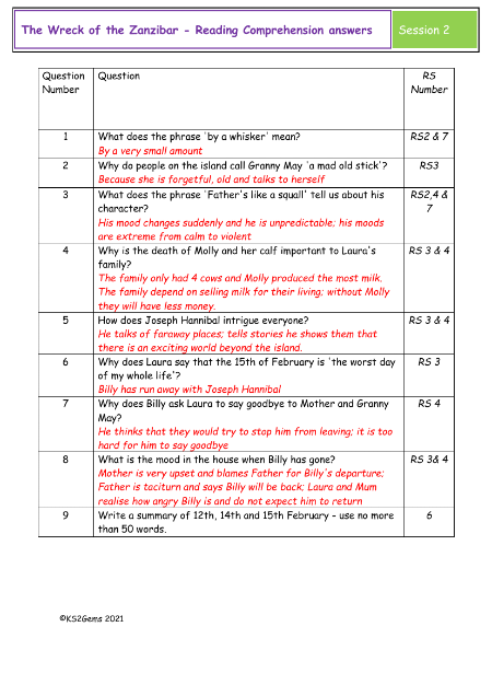 5. Reading Comprehension suggested answers