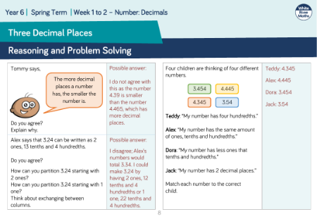 Three Decimal Places: Reasoning and Problem Solving