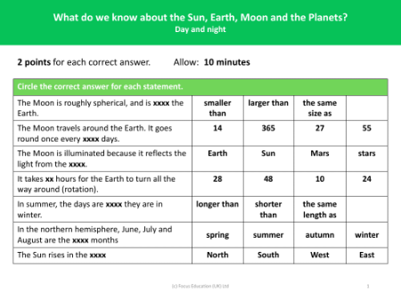 Mini quiz - Space