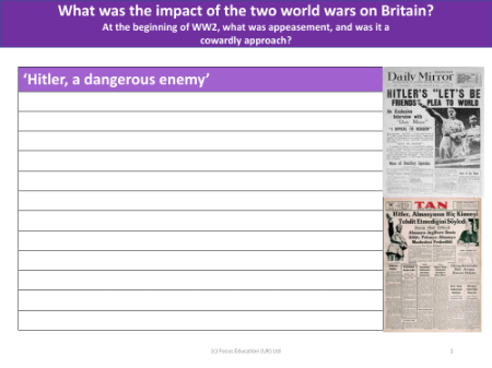 Hitler, a dangerous enemy' - Worksheet - Year 6