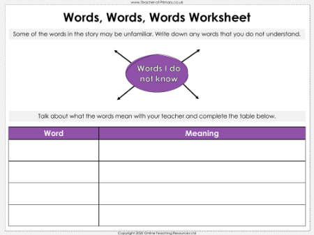 Lesson 2 - Words, Words, Words Worksheet