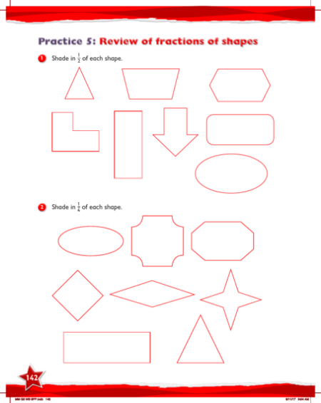Max Maths, Year 5, Work Book, Review of fractions of shapes