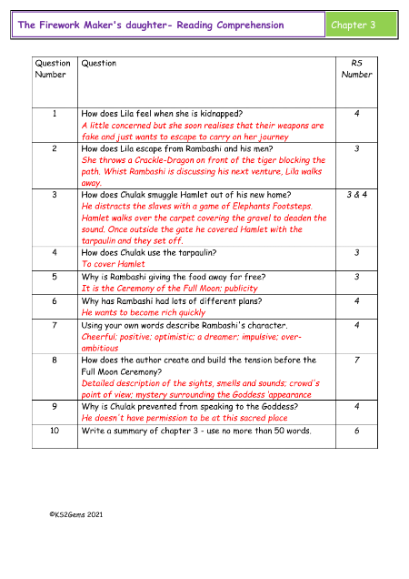 3. Reading Comprehension answers