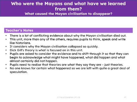 What causes the Maya civilisation to disappear? - Teacher notes