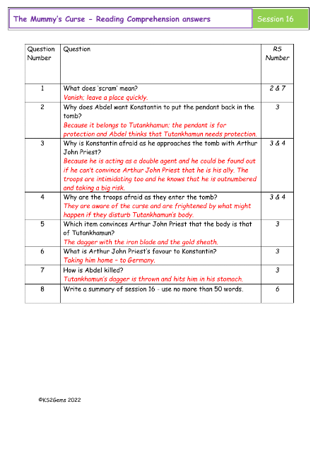 5. Reading Comprehension answers